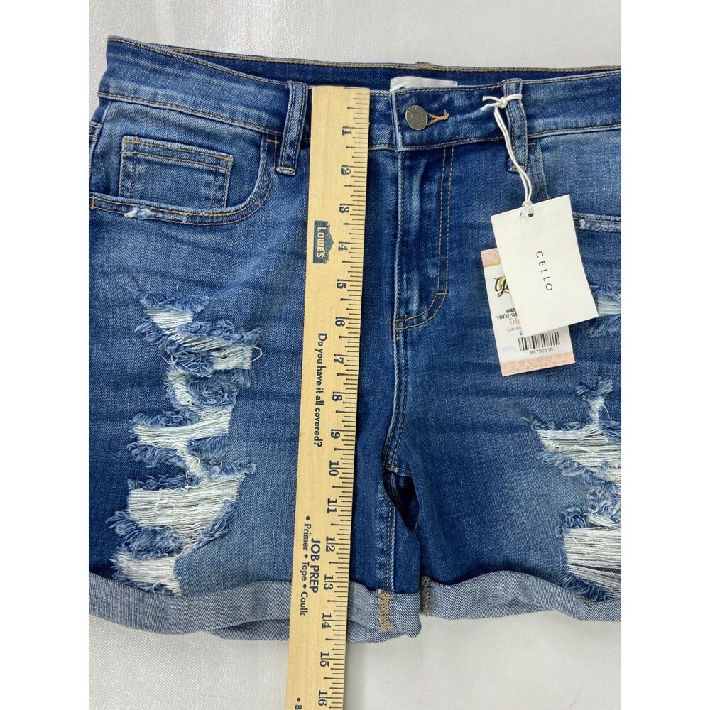 Cello Women Medium Denim Shorts Blue Distressed Boyfriend Cuff NWT - Picture 8 of 8